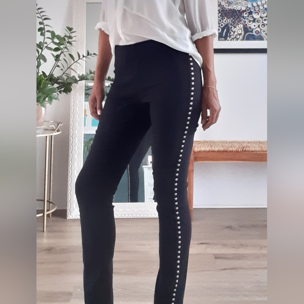 INC, black studded, stretch pants S